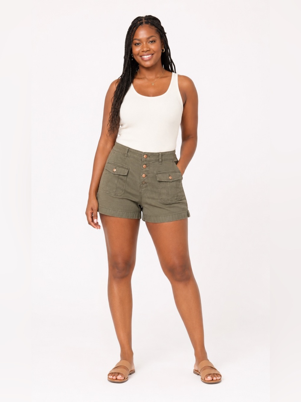 No Boundaries Olive Green Cargo Shorts Size 13 Button Fly Utility Y2K